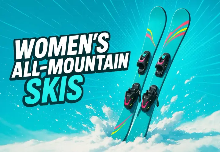Narty all mountain damskie w kolorze turkusowym z kolorowymi akcentami, gotowe na podbój każdego stoku.