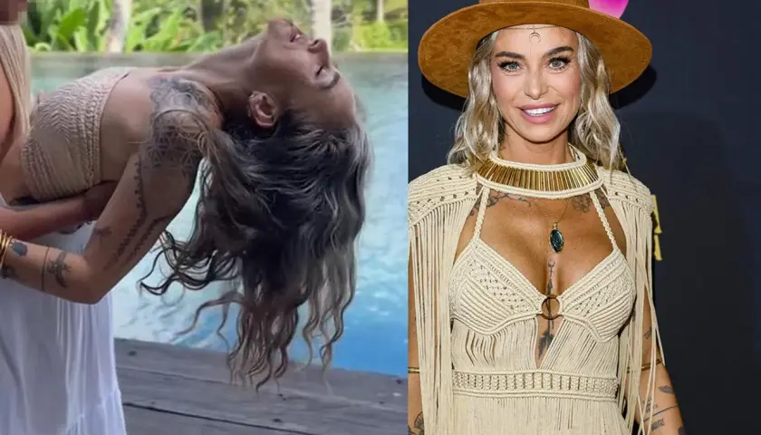 Kasia Nast, znana z odważnych stylizacji, w zwiewnej sukni i z tatuażami. Na drugim zdjęciu w kapeluszu i boho kreacji.